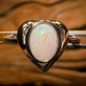 Sterling Silver - South Australian Solid White Opal Ring