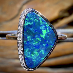 14k White Gold - Queensland Boulder Opal Doublet Ring