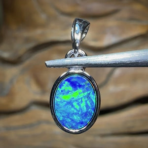 Sterling Silver - Australian Boulder Opal Doublet Pendant Simple Classic