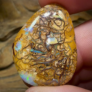 28.8cts - Yowah Nut Opal. Tan, Yellow Tribal with Crystal edges.