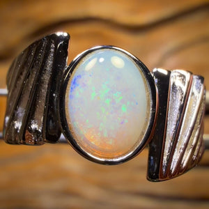 Sterling Silver - “Art Deco” Solid South Australian Crystal Opal Ring