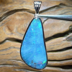 Sterling Silver - SOLID Australian Boulder Opal Pendant Hand Made Full Face Colour