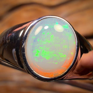 Sterling Silver  - Unisex Solid South Australian Crystal Opal Ring