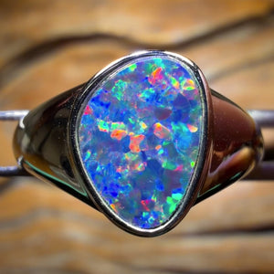 Top Multi Fire Unisex Sterling Silver - Queensland Boulder Opal Doublet Ring HALF PRICE