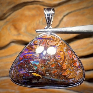 Sterling Silver - Solid Tribal Boulder Opal Pendant UNISEX