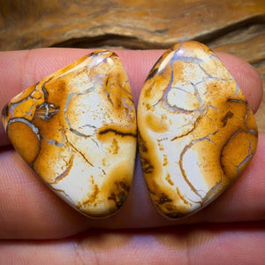 Late Card Rarity 49.2cts - Tribal Queensland Boulder Opal Pair. White/Porcelain Tribal