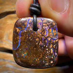 Dad! 25 x 23mm - Purple Lightning Drilled Tribal Queensland Boulder Opal Necklace