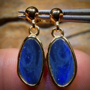 Sterling Silver Gold Plated - Australian Boulder Opal Doublet Drop Stud Earrings