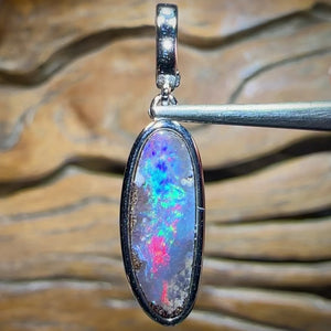 Sterling Silver - SOLID Australian Boulder Opal Pendant. Reds and Purple