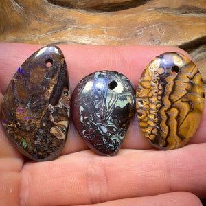 93.2cts - 3x Drilled Tribal Queensland Boulder Opals. BARGAIN Wholesale Parcel