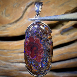Sterling Silver - Solid Tribal Boulder Opal Pendant UNISEX