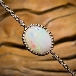 ALL NEW Medium Sterling Silver - Solid South Australian White Opal Bracelet