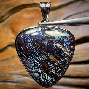 Black Tribal Daddy Sterling Silver - UNISEX Solid Tribal Boulder Opal Pendant