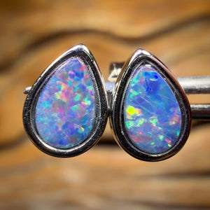 Sterling Silver - Australian Boulder Opal Doublet Stud Earrings