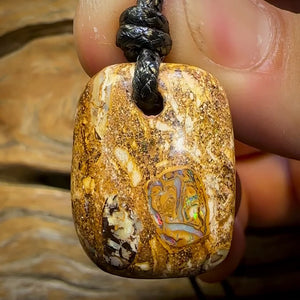 26 x 20mm - Drilled Boulder Opal Pendant w/ Eco Friendly Vegan Cord