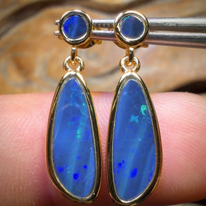 Sterling Silver Gold Plated  - Australian Boulder Opal Doublet Drop Stud Earrings
