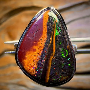 Landscape MUMMY Sterling Silver - Solid Tribal Boulder Opal Picture Stone Ring with Electric Colours