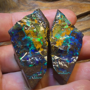 Dad Card! 293cts - Top Queensland Boulder Seam Opal Rough Pair. Natural Split