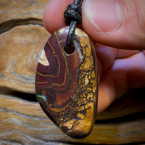 45 x 25mm - Drilled Boulder Opal Pendant w/ Eco Friendly Vegan Cord