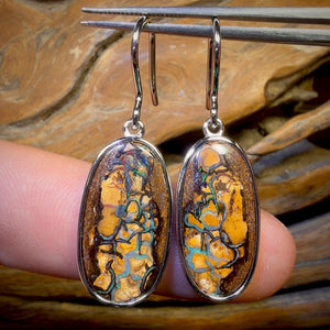 Sterling Silver - Solid Queensland Boulder Opal Earrings