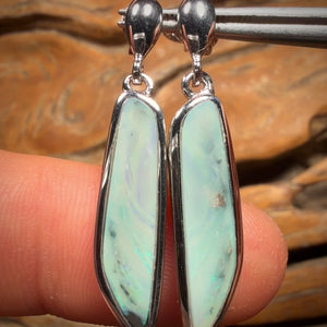 Sterling Silver - Large Solid South Australian White Opal Drop Stud Earrings BARGAIN