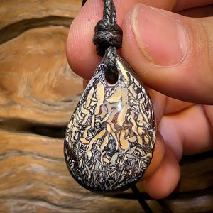 32 x 20mm - Best Tribal Drilled Boulder Opal Pendant w/ Eco Friendly Vegan Cord