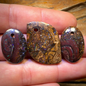 Bargain Card! 85.9cts - 3x Drilled Queensland Boulder Opals. BARGAIN Wholesale Parcel