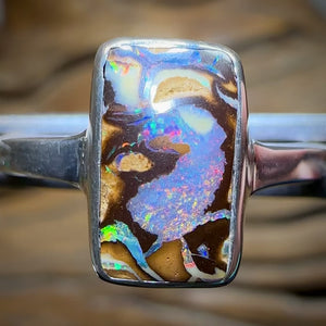 Sterling Silver - Solid Australian Tribal Boulder Opal Ring