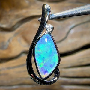 14k White Gold - Solid South Australian Crystal Opal Pendant