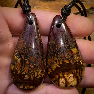 Large Drilled Boulder Opal Pendant Pair w/ Eco Friendly Vegan Cords