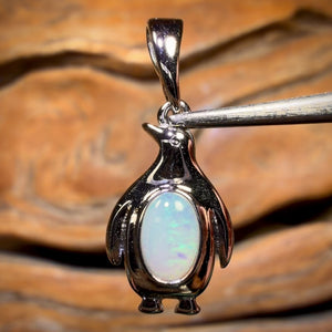 Sterling Silver - Penguin Solid South Australian Crystal Opal Pendant