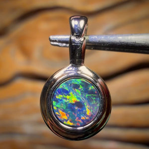 Sterling Silver - Queensland Boulder Opal Doublet Pendant. Top Multi Fire