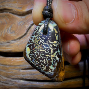 37 x 23mm - Drilled Black Boulder Tribal Opal Pendant w/ Eco Friendly Vegan Cord