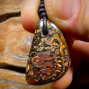 31 x 18mm - Drilled Awesome Tribal Queensland Boulder Opal Necklace Double Sided