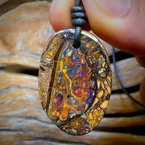 32 x 22mm - Drilled “Nut Within Tribal” Queensland Boulder Opal Necklace
