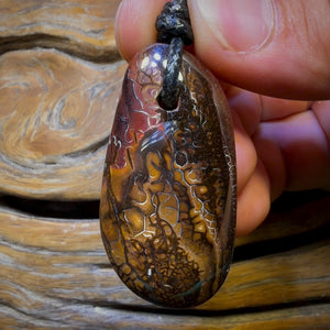 47 x 24mm - Drilled Boulder Opal Pendant w/ Eco Friendly Vegan Cord