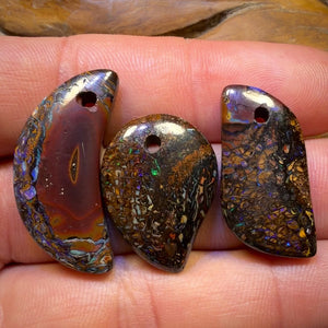 Wild Card! 60.7cts - 3x Drilled Tribal Queensland Boulder Opals. BARGAIN Wholesale Parcel