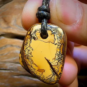 27 x 22mm - Awesome Yellow Tribal Drilled Boulder Opal Pendant w/ Eco Friendly Vegan Cord