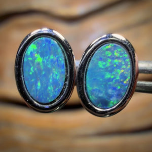 Sterling Silver - Australian Boulder Opal Doublet Stud Earrings