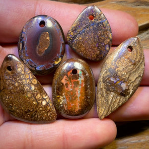 🔒133.8cts - 5x Drilled Tribal Queensland Boulder Opals. BARGAIN Wholesale Parcel