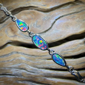 Sterling Silver - Australian Boulder Doublet Opal Bracelet