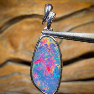 Sterling Silver - TOP TOP RED FIRE Queensland Boulder Opal Doublet Pendant