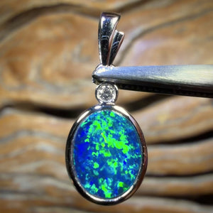 TGIF 14k White Gold - Queensland Boulder Opal Doublet & Diamond Pendant