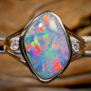 Bague double en or 14 carats - « Jardin fleuri » avec opale boulder du Queensland