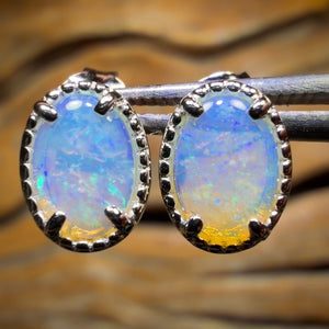 Sterling Silver - South Australian Crystal Opal Stud Earrings