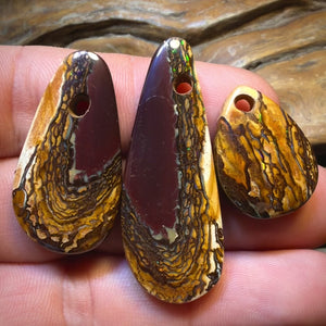 TGIF 101.5cts - 3x Drilled Tribal Queensland Boulder Opal Family Trio