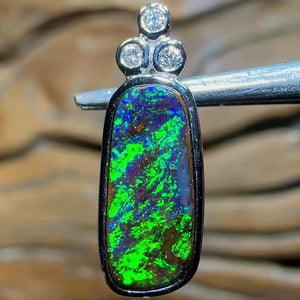 14k White Gold - Solid Australian Boulder Opal Pendant