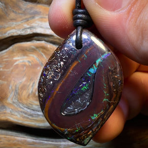 38 x 27mm - “Wale” Drilled Tribal Queensland Boulder Opal Picture Stone Necklace