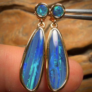 Bargain Card! Sterling Silver - Australian Boulder Opal Doublet Drop Stud Earrings