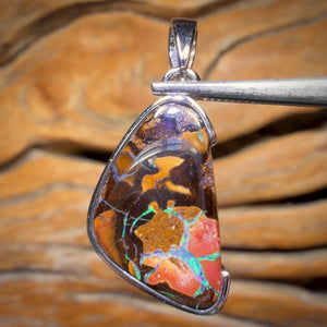 Sterling Silver - Solid Tribal Boulder Opal Pendant UNISEX